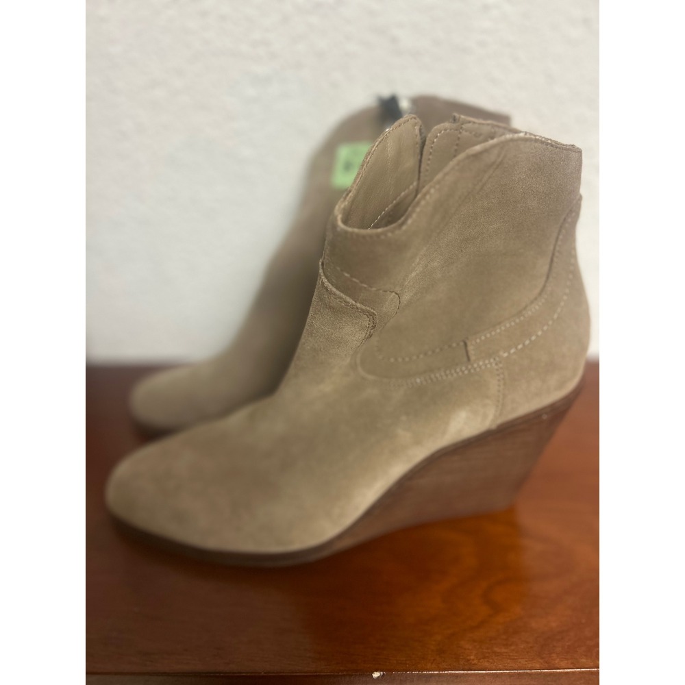 Lucky Brand Wadier Suede Wedge Ankle Boots Taupe Tan 8.5M